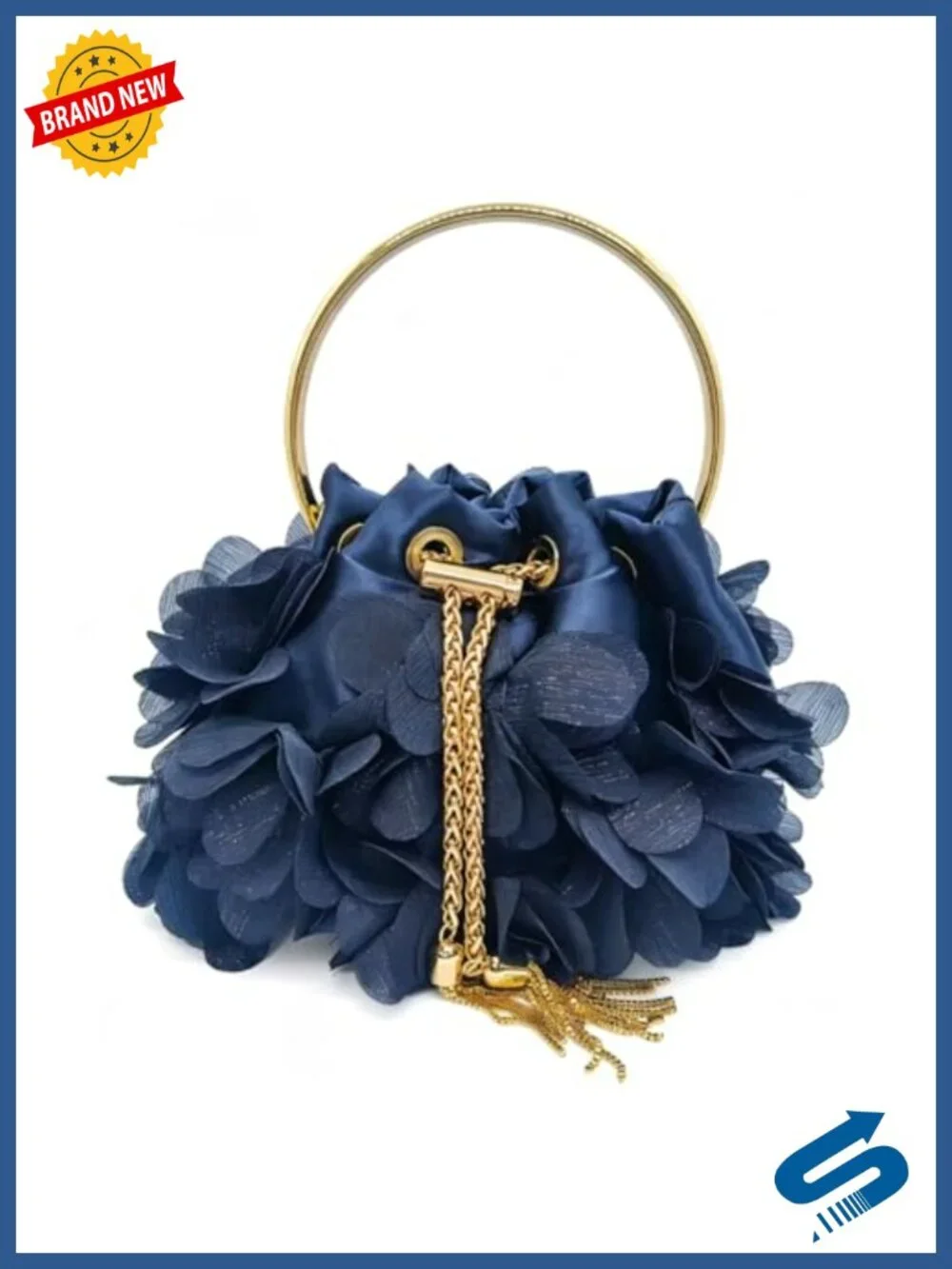 Satin Flower Evening Bag Clutch Purse with Chain Strap for Wedding Party